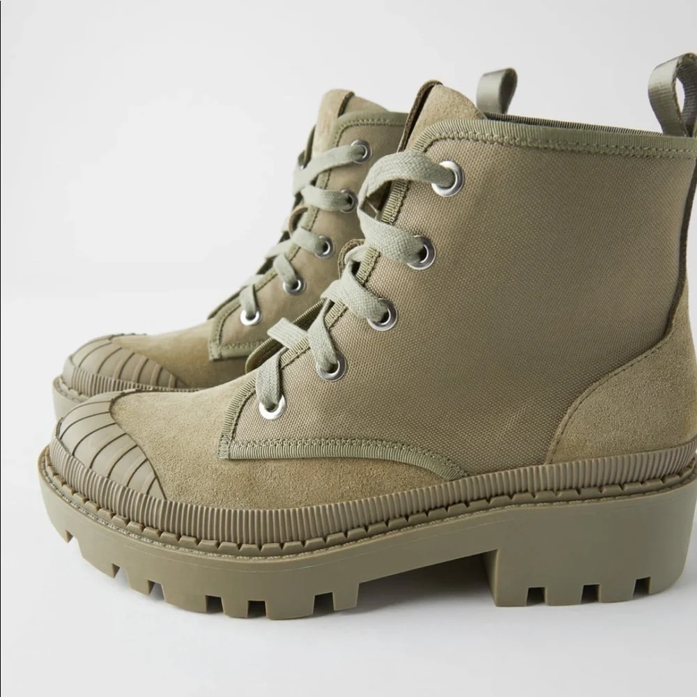 ZARA BNWT Flat Canvas Ankle Boots